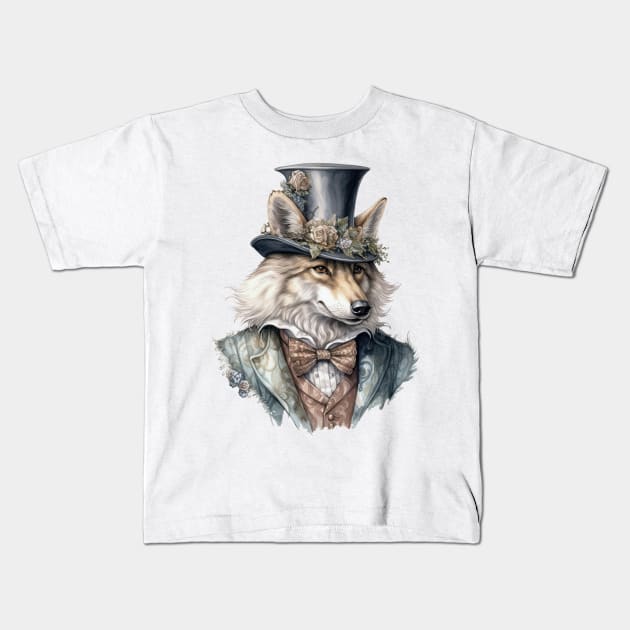 Watercolor Victorian Wolf #1 Kids T-Shirt by Chromatic Fusion Studio